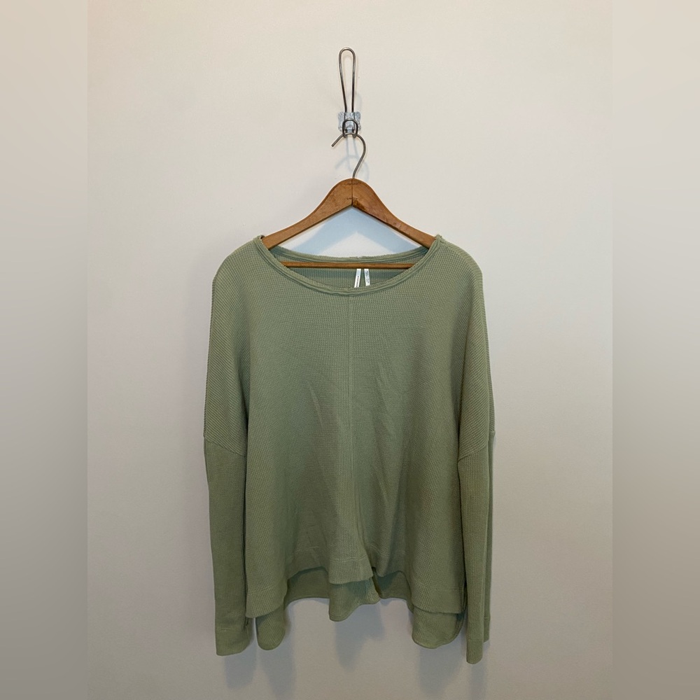 Anthropologie Light Sage Waffle Knit Long Sleeve Top